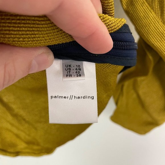 Palmer// Harding Woman's Sz 4/6 Golden‎ Yellow Slash Ruched Blouse Navy - Picture 9 of 12